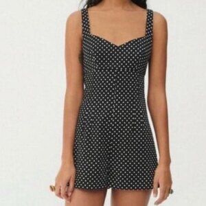 NWT Zara Polka Dot Retro Romper Jumpsuit Black Small